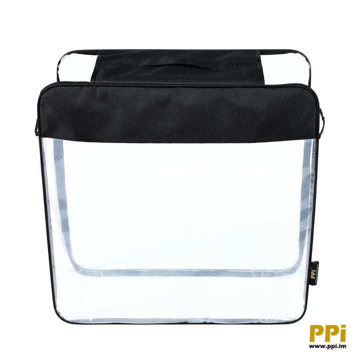 recycled PEVA bag for comforter with recycled fabric trim/handle/top